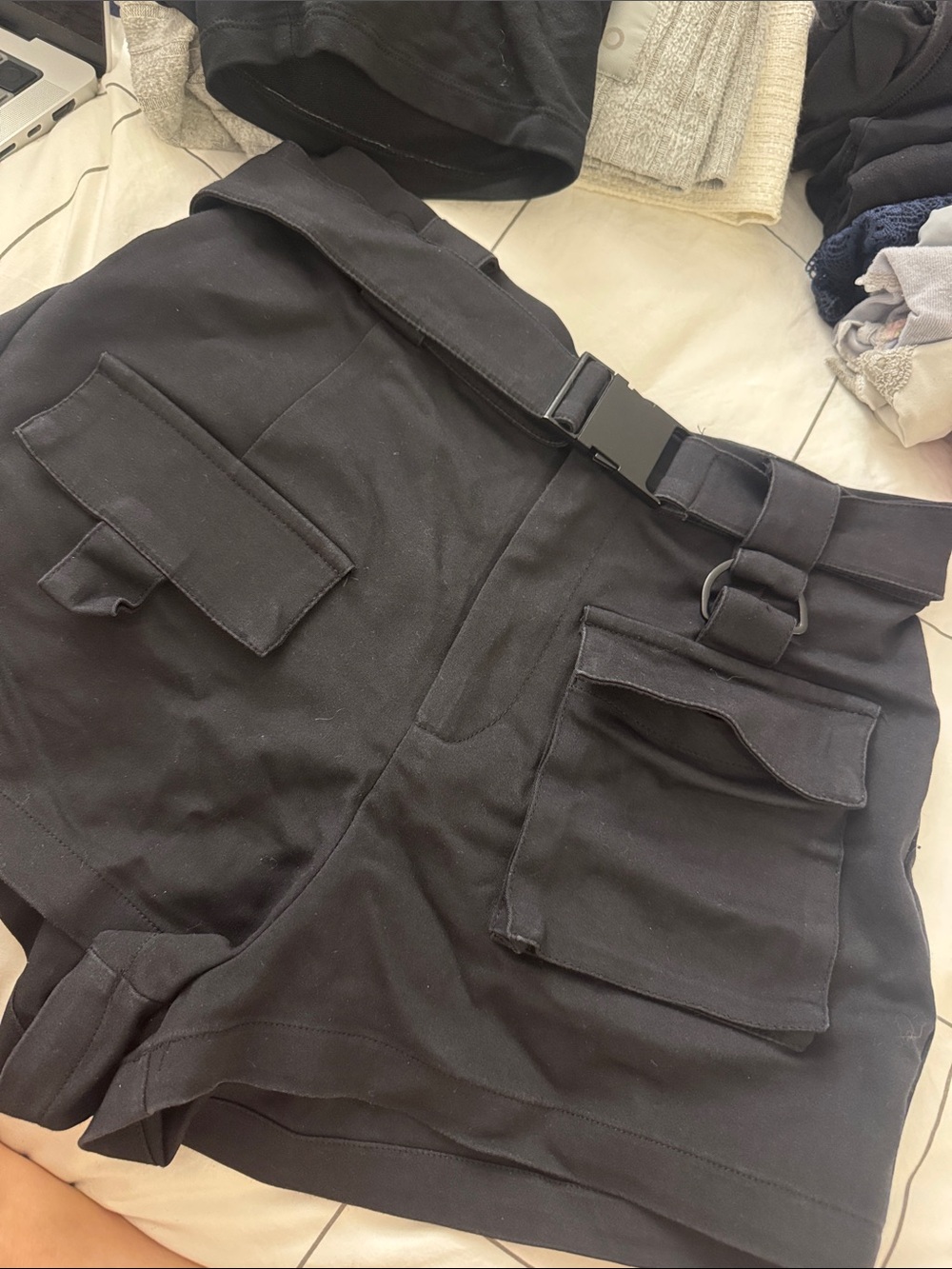 Women's Black Utility Pocket Skirt with Belt